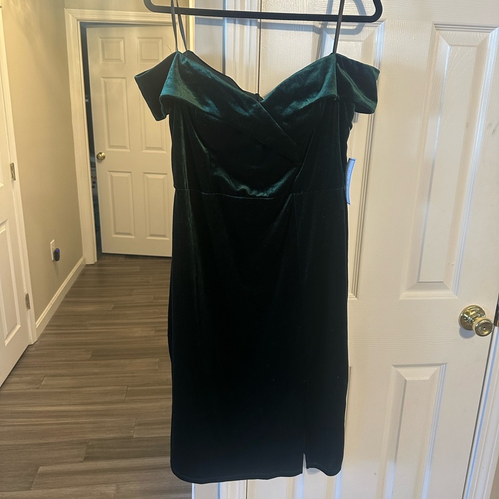New with tags! Premier Amour size 16 green velvet style dress with gold zipper.